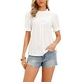 thumbnail image 2 of INSPIRE CHIC Boho Puff Sleeve Tops for Women's Casual Ruffle Shirt Eyelet Embroidered Lace Blouse XS White, 2 of 6