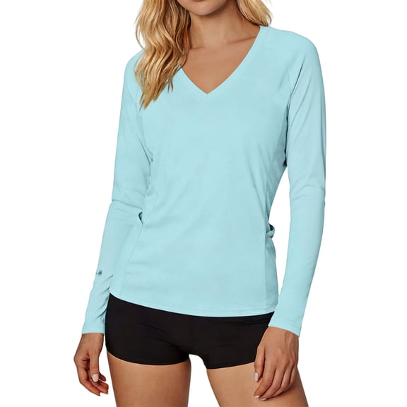 Wensltd Women Solid Color Sun Protection Long Sleeve Shirts Crew Neck Pullover Style with Side Pockets Soft Shirts