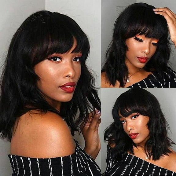 Short Bob Body Wave Human Hair Wigs with Bang