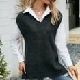 thumbnail image 3 of Black, Loose Fit, Split Hem, Pure Color, Size M V-Neck Sleeveless Knit Vest, 3 of 6
