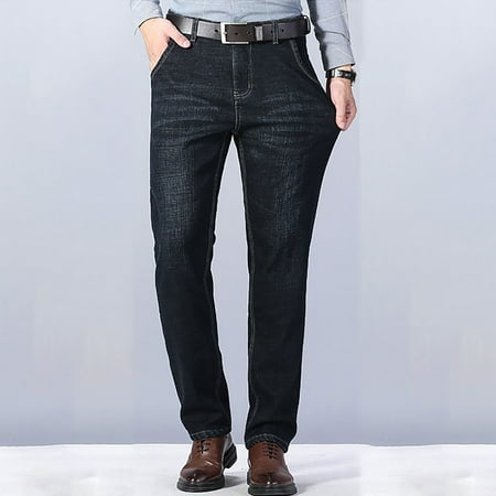 MHFRRA Mens Stretch Jeans Men s Winter Outdoor Fashionable Slim Fit Velvet Jeans Size 32