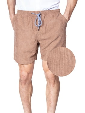 Mens Elastic Waist Corduroy Shorts Drawstring Tie 6 Inch Casual Khaki Walkshort (Large, Khaki)