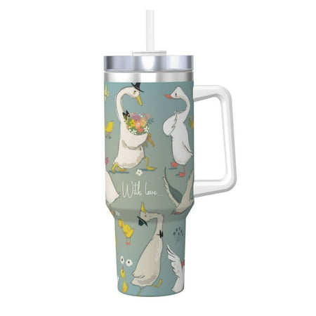 

Goofa Cute Farm Birds Print 40oz Ice Bully With Handle And Straw Stainless Steel Vacuum Insulated Cup And 2 In 1 Straw Lid