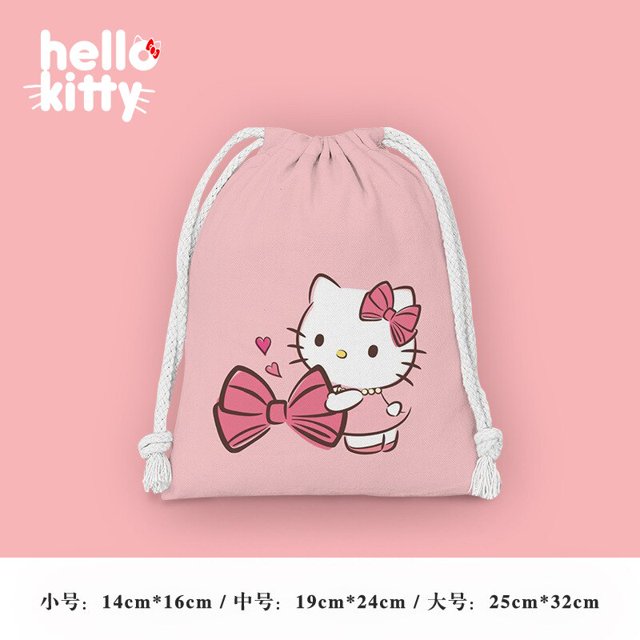 HelloKitty-Bolsa de almacenamiento con cordón Kawaii para mujer y niña, bolso plegable portátil con estampado de dibujos animados, a prueba de agua, regalo