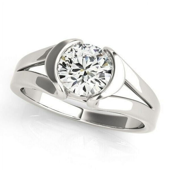 Half Bezel Set Split Shank Solitaire Engagament Ring 1.9 Ct Diamond 14K White Gold Over