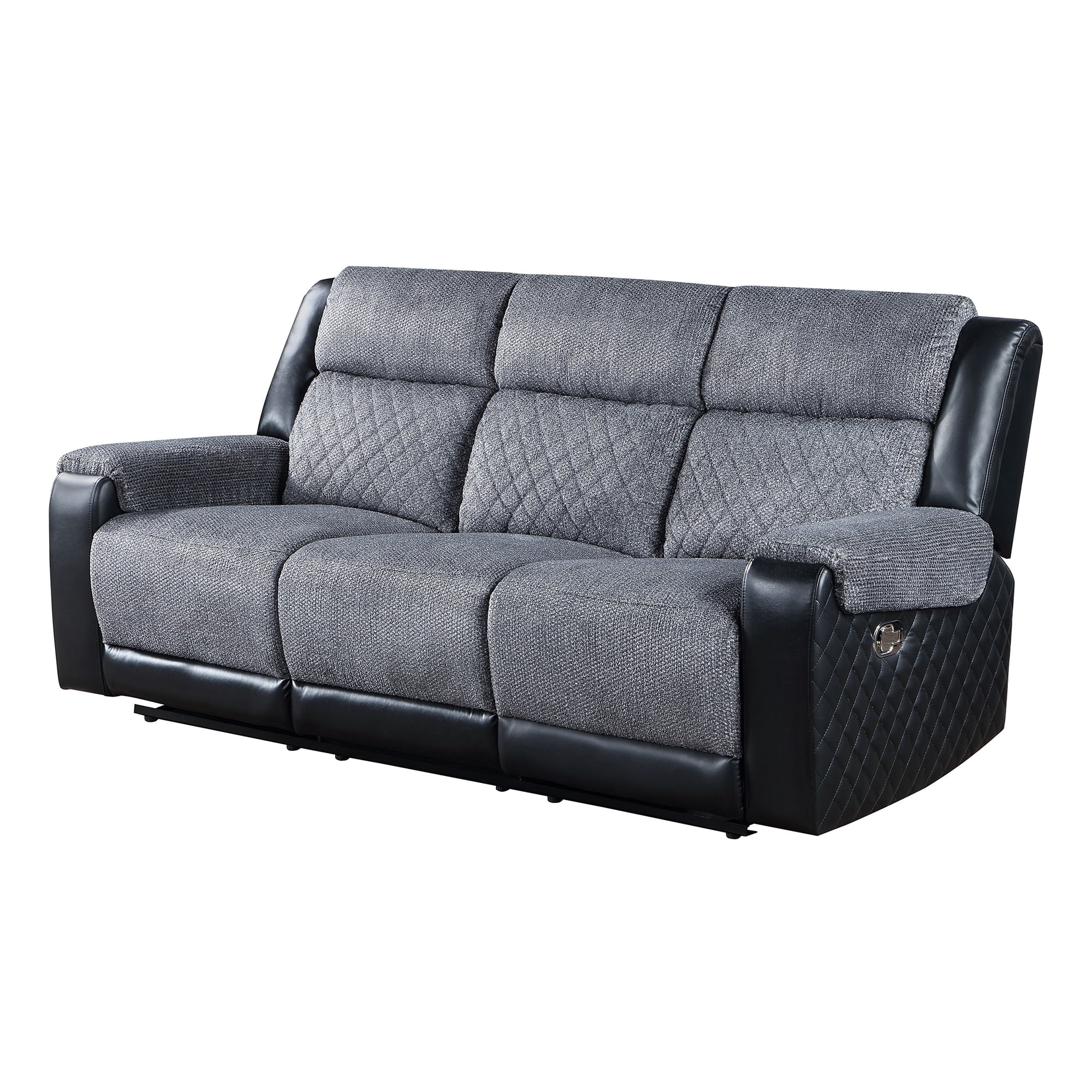 Global Furniture USA U5914 Gray/Black Fabric Reclining Sofa with Padded Cushions