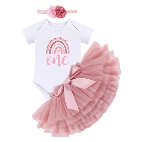 OBEEII Infant Baby Girls First Birthday Party Outfit One Year Old Baby Girl Cake Smash Tutu Skirt 1Y Bean Paste