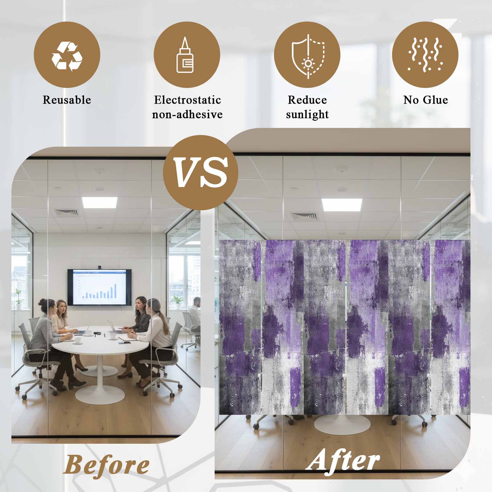 Purple Grey Privacy Window Film, Decorative Frosted Glass Window Film, Modern Oil Painted Abstract Art Aesthetics Reusable Peel and Stick Static Cling for Home Bathroom Office Glass Door 35.4"x78.7"