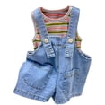 thumbnail image 4 of Ticikt Baby Boy Girl Denim Overalls Solid Suspender Bib Pants One-Piece Strap Jumpsuit Pocket Summer Outfit,Color:Blue,Size:4-5 Years, 4 of 8