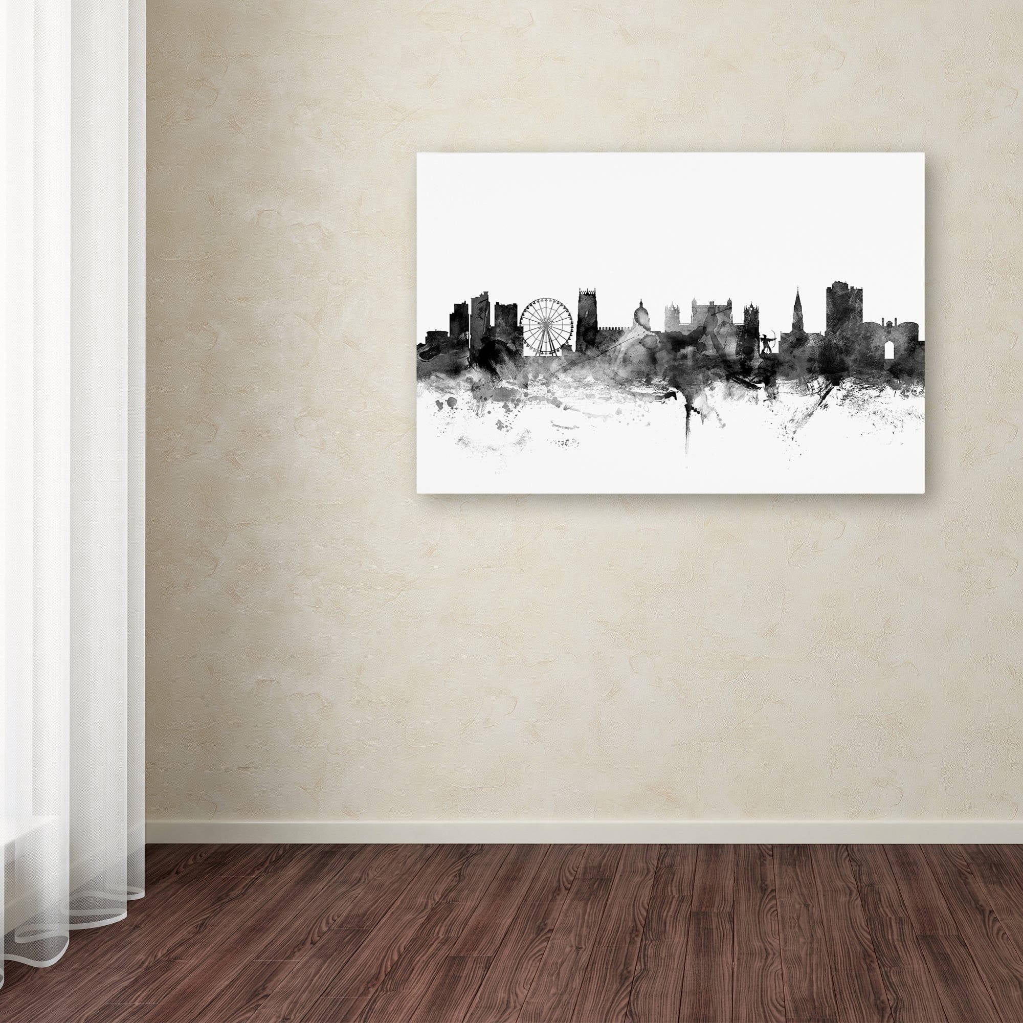 Trademark Fine Art "Nottingham England Skyline B&W" Canvas Art by Michael Tompsett
