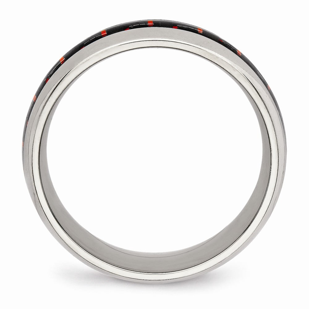 8mm Stainless Steel Polished Black Red Carbon Fiber Inlay Ring Size 8 Ring for Women