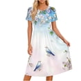 thumbnail image 2 of Karymi Maxi Dresses for Women Crew Neck Short Sleeve Floral Print Midi Dress, Gathered Empire Waist Loose Flowy Summer Casual Sundress Cocktail Dresses for Women, 2 of 6