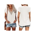 thumbnail image 4 of Liacowi Women's Summer T-Shirts Short Sleeve Lace V Neck Solid Color Loose Fit Tops, 4 of 5