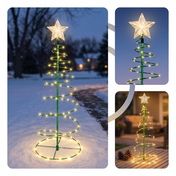 Clearance Gunhay Solar Spiral Christmas Tree Stake Light, 20" Outdoor LED Spiral Yard Decoration with Star Topper, Easy Installation, Holiday Garden Ornament for Pathway, Patio & Lawn