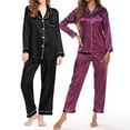 thumbnail image 3 of Gkeoshab Pajamas for Women Set Silk Pajamas for Men Lady's Autumn Pajamas Long Sleeve Shirt Set Solid Color Casual Small Lapel Cardigan Wear Pajama Dress, 3 of 3