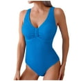 thumbnail image 2 of ITSAME One Piece Swimsuit for Womens, Stretch Solid Color V Neck Suspender Bathing Suit Blue 2XL, 2 of 9