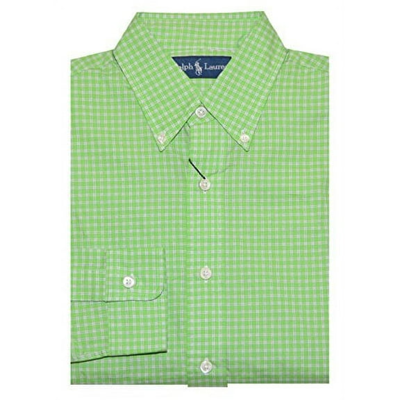 Ralph Lauren Men Long Sleeve Plaid Shirt (14.5, Green/Magenta)
