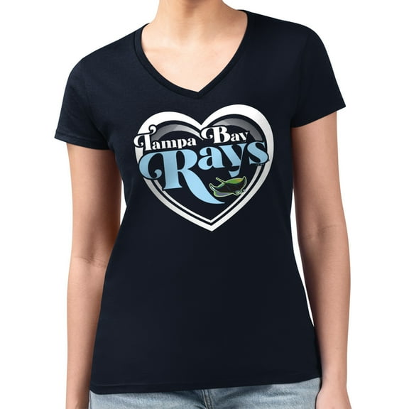Women's G-III 4Her by Carl Banks Navy Tampa Bay Rays Double Heart Fitted V-Neck T-Shirt