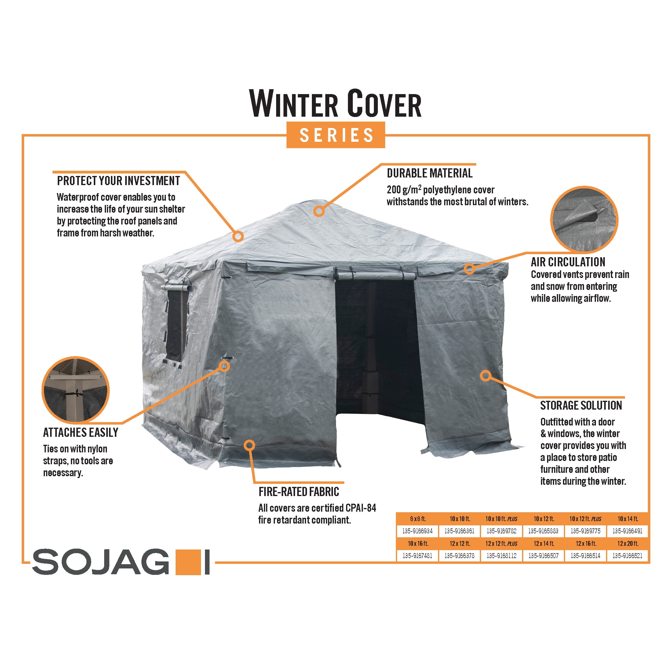 Sojag 12 x 20 x 10 ft Grey Winter Cover For Gazebos