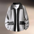 thumbnail image 2 of VNKIDY Men's Sweater Coat Autumn Winter Oversized Solid Color Contrast Collar Knitted Jacket Long Sleeve Button Front Thermal Coat With Patch Pockets For Cold Weather Cozy Knitwear, 2 of 8