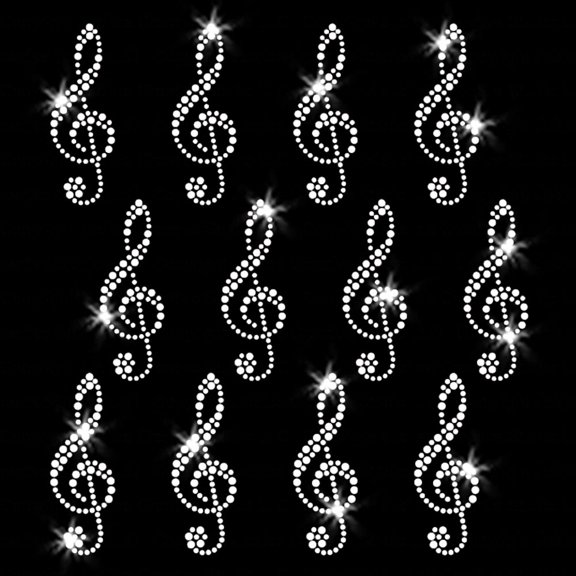 Set of 12 Treble Clefs Music Iron-on Clear Rhinestone Transfer by JCS Rhinestones