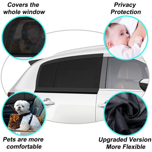 Parasol para coche de bebé, 2 piezas de parasol para coche bloqueando los rayos UV de ni?os y mascotas parasol trasero para coche, negro, LingWen 8390615517232