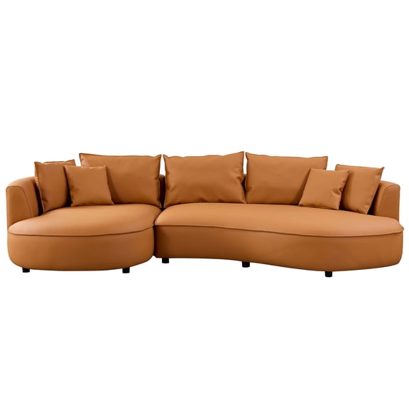 JERFIT Modern 5-Seat Curved Sectional Sofa with Chaise, Bonded Leather Upholstered Living Room Couch Set, Comfortable L-Shaped Couch for Apartment, Office, Orange
