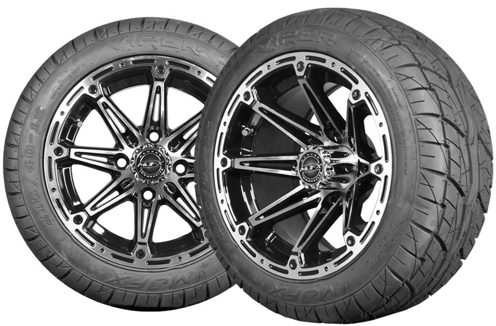 Golf Cart Wheels and Tires Combo 12" Element Machine Black Set of 4