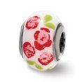 thumbnail image 1 of Perle en Verre Italien avec Paillettes Rouges et Roses en Argent Sterling, 1 of 1