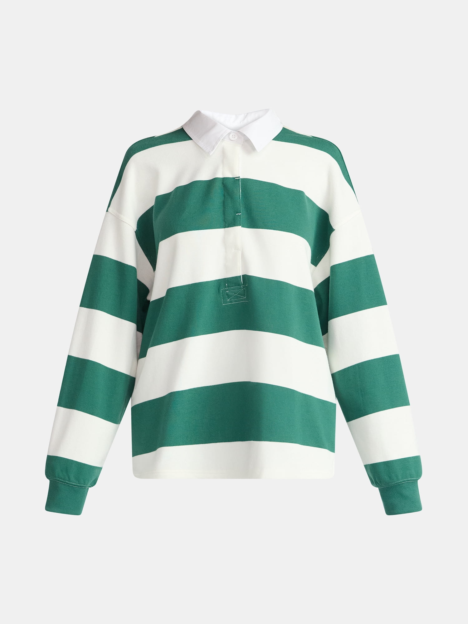 No Boundaries French Terry Rugby Polo Top with Long Sleeves, Women's