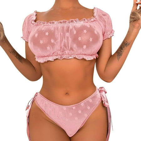 

TANGNADE Bra And Panty Set Ruffle Lingerie Set Mesh Chemise