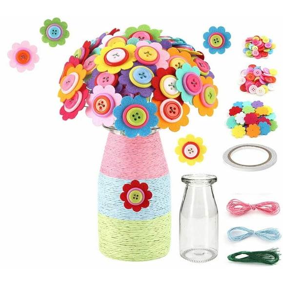 Kits d'Artisanat de Fleurs pour Enfants – Projet d'Artisanat de Vase DIY avec Boutons et Fleurs en Feutre - Créez Votre Propre Bouquet de Fleurs - Cadeau Amusant pour Garçons, Filles de 4 5 6 7 8 9 Ans