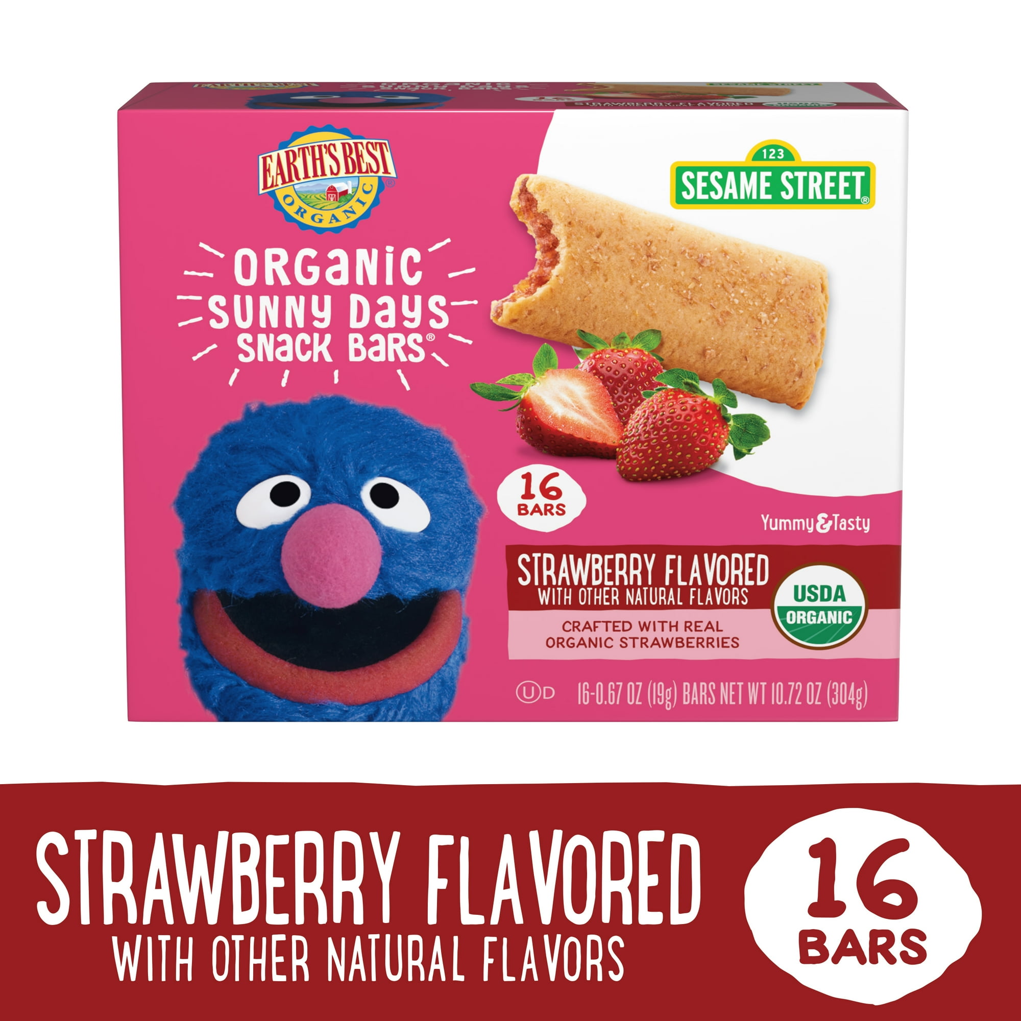 Earth's Best Organic Sesame Street Strawberry Sunny Days Snack Bars, 16 Count, 12.6 oz. Box