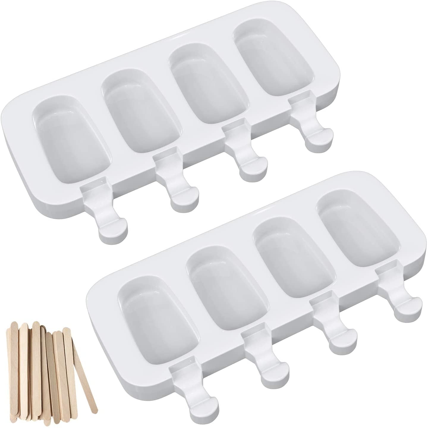 2 Pack Silicone Popsicle Molds , Ice Pop Molds Silicone 4 Cavities Ice