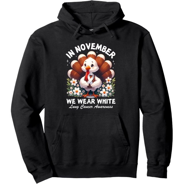 Sudadera con capucha con capucha para concientización sobre el cáncer de pulmón blanco