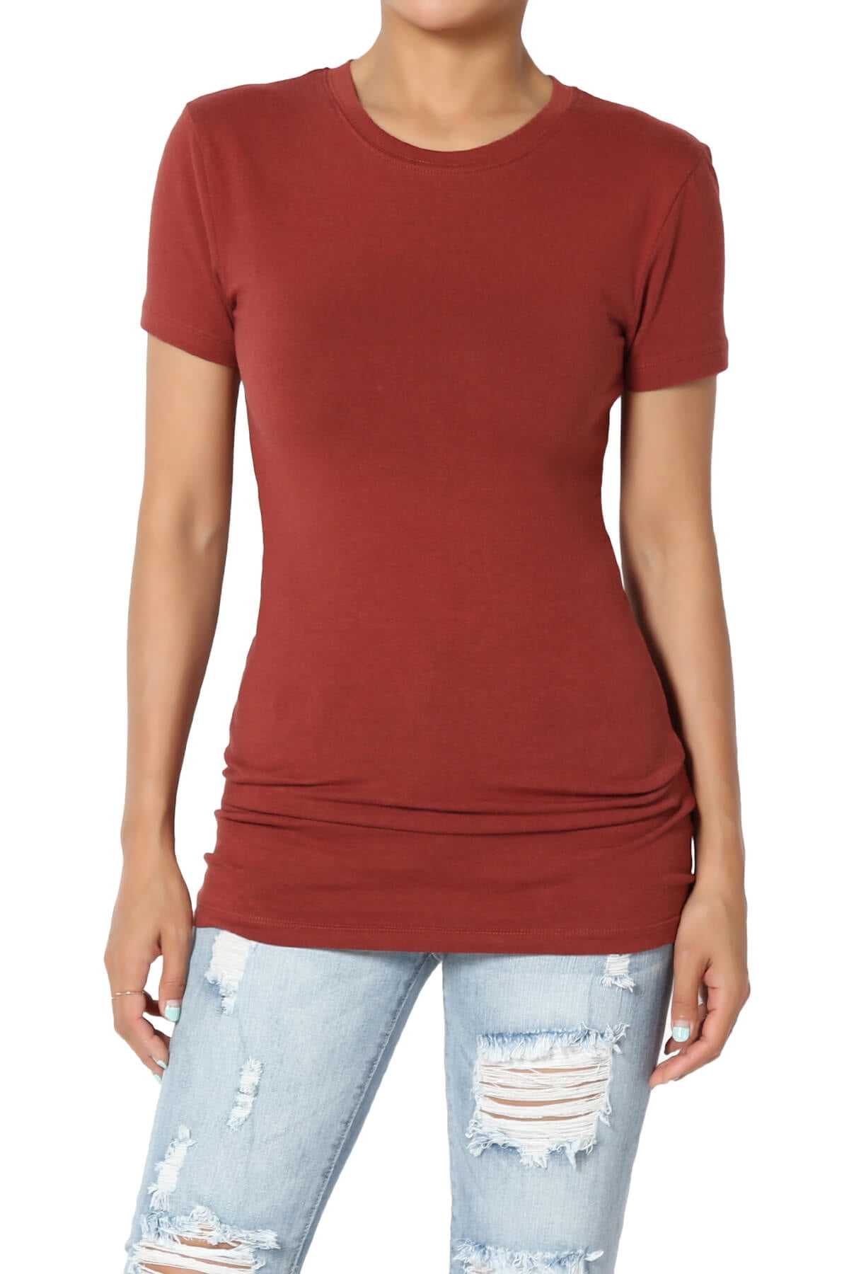 Women's Basic Round Crew Neck Short Sleeve TShirts Stretch Cotton Spandex Tee