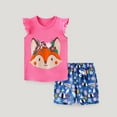 thumbnail image 2 of Little Girl Summer Short Set Cotton Outfits Cartoon Print Fly Sleeve Tee T Shirt Tank Top Shorts Pant 2PC Outfits Set Hot Pink,140, 2 of 5