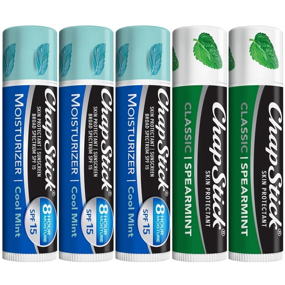 ChapStick Moisturizer 2-in-1 Lipcare SPF 15 Cool Mint 3-Pack Classic Spearmint Lip Balm 2-Pack, 0.15 Oz Ea (5 Piece Set)