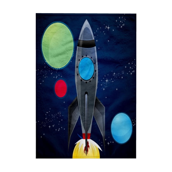 3dRose, Boys Rocket Ship With Planets Design On A Dark Blue Background, 15x22 Hand Towel