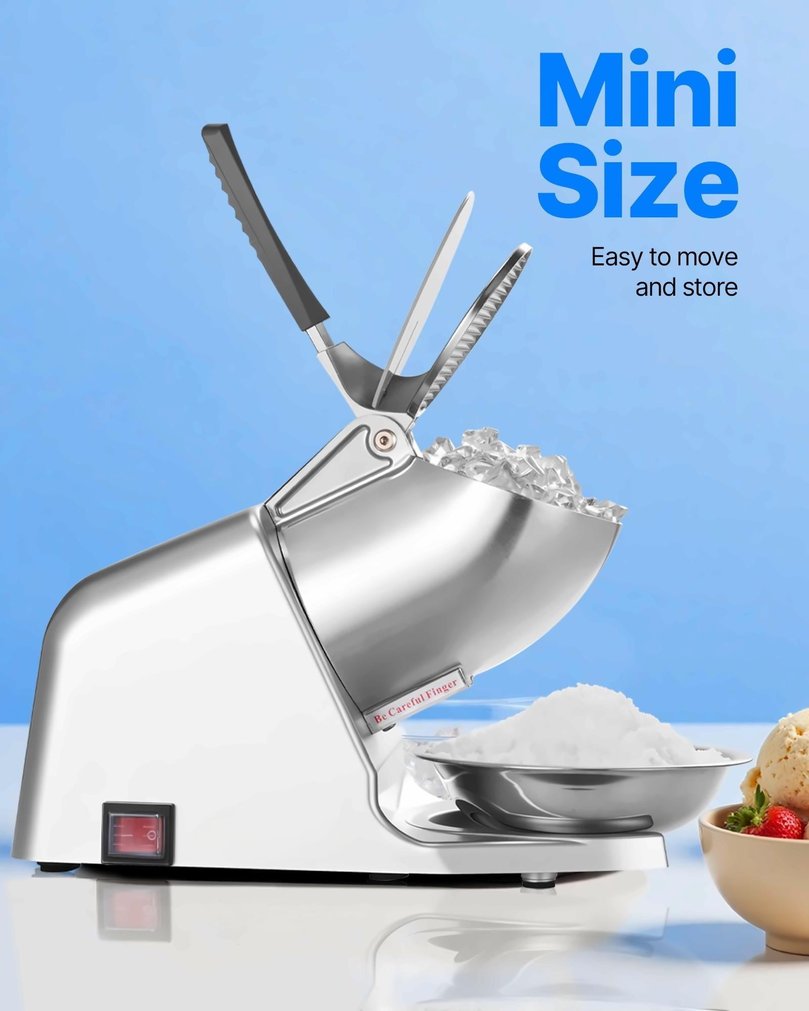 Ice Crusher Machine, Electric Snow Cone Maker - 143lbs/hr, Stainless Steel, 300W - Home & Commercial Ice Shaver with Bowl & Cover