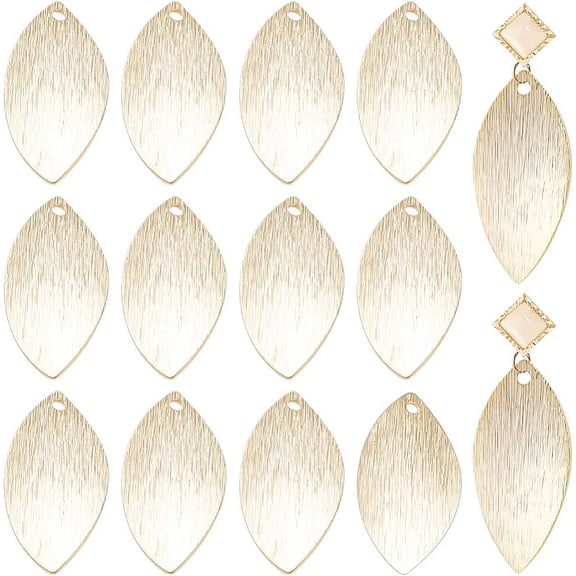 1 Box Brass Charms Leaf Real 24K Gold Plated 23x11x1mm Hole: 1.2mm 40pcs/box