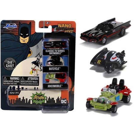 Jada Batman 1966-1968 Classic TV Series Nano Hollywood Rides Diecast Model Set - 3 Piece
