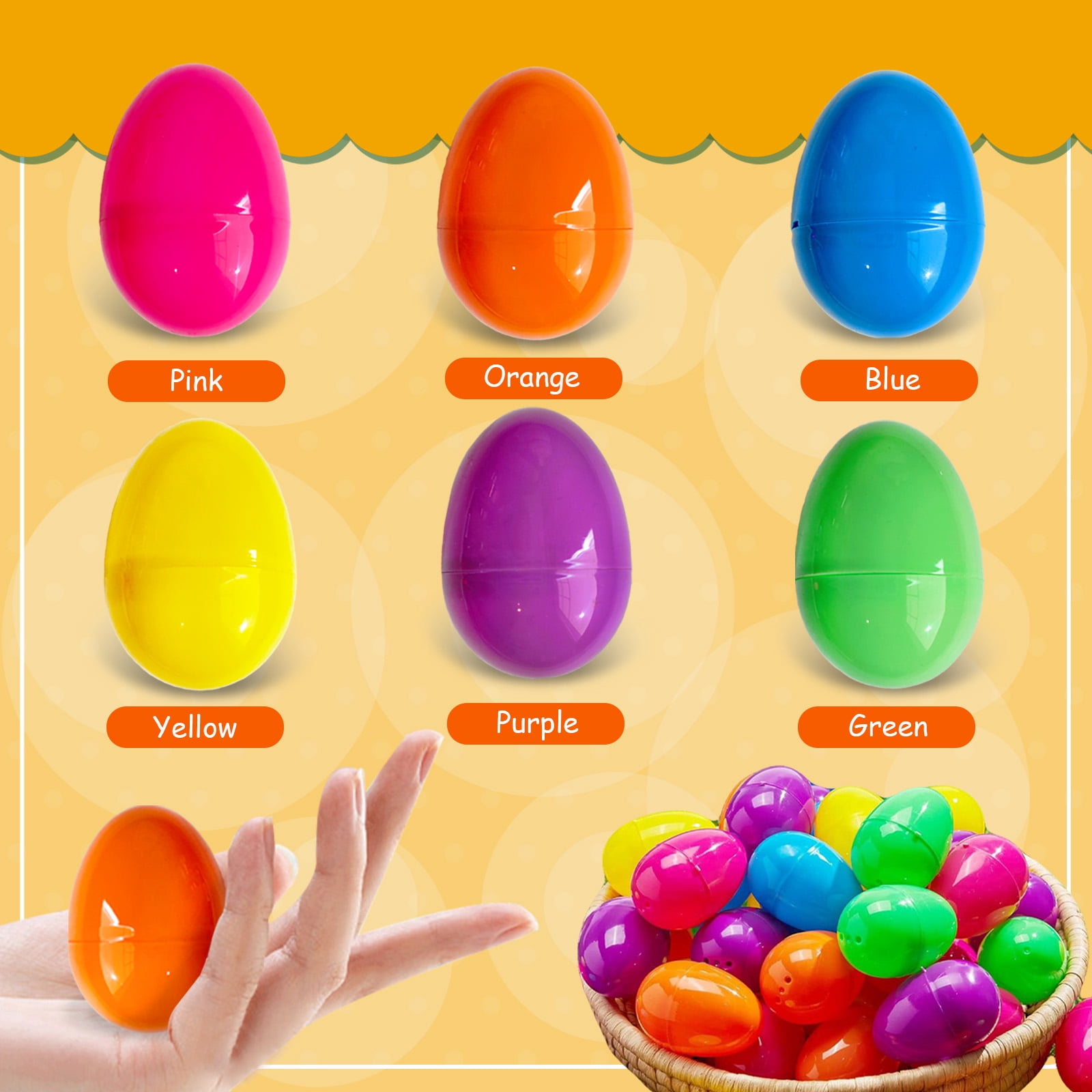 48 Pieces Easter Eggs, 2.25" Assorted Bright Colors Plastic Fillable Easter Eggs for Easter Hunt,Easter Themed,Decorations,Basket Stuffers Fillers