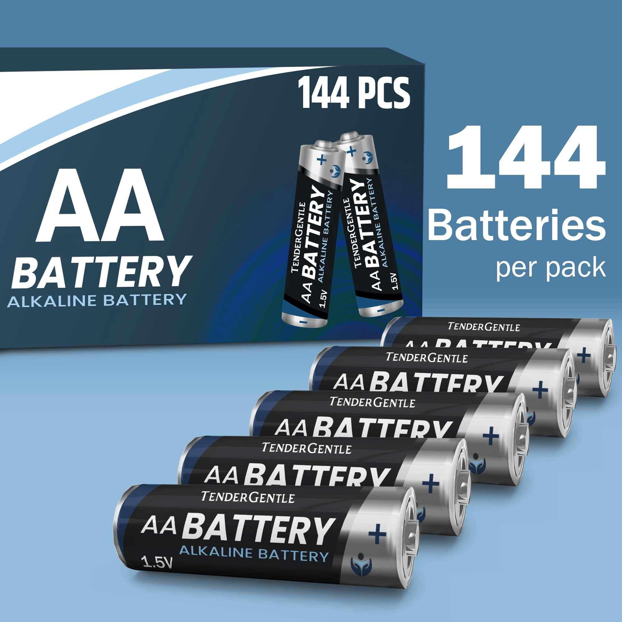 Tender Gentle AA Batteries 144 Pack - Alkaline Triple a Batteries, Long Lasting, 10 Year Shelf Life