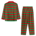 thumbnail image 4 of Suhoaziia Fall Pajamas for Women Crewneck Holiday Lounge Wear Size XS Indoor Activities Christmas Button-Down Sleepwear Print Graphic Red Green Stripe Home Life Crewneck Nightgown, 4 of 6