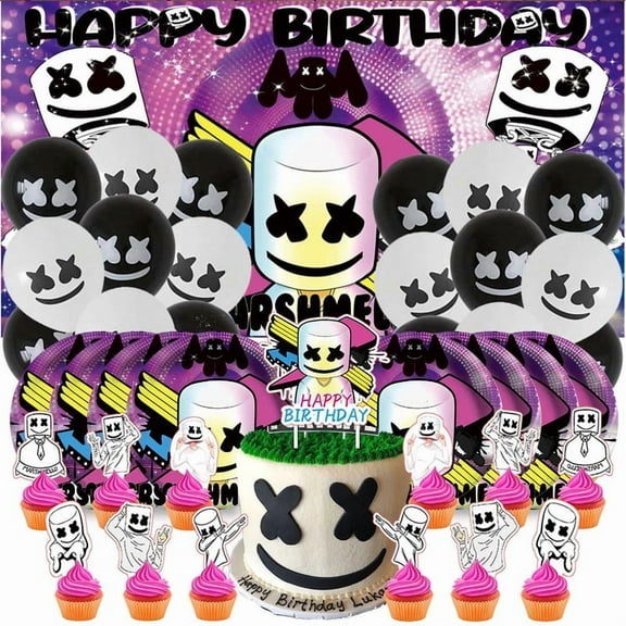 DJ Marshmello Birthday Party Supplies Balloons Plates Decoration Cake Topper Decor Tableware Banner Backdrop