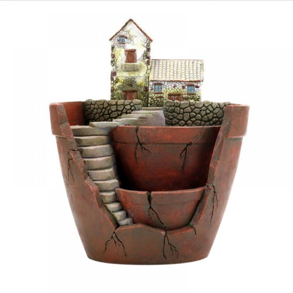 Flower Pot Creative Succulent Plants Mini Garden Resin Container House  Design Stairs Ladder Micro Landscape Plant Home Office Deco - Walmart.com