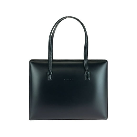 Pre-Owned LOEWE Vintage Black Leather Handbag/Tote Bag with Gold Hardware for Women