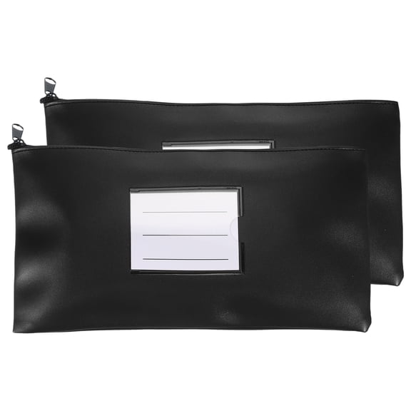 11x6 Inch Money Bags with Zipper, 2Pcs PU Leather Cash Deposit Bank Pouch Envelopes Check Wallet for Coin Cosmetics Invioce Bill, Black
