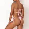 thumbnail image 4 of Bikini plisado Sexy para mujer, traje de baño hueco con tirantes con volantes, traje de baño acolchado con encaje de Color puro, 4 of 6
